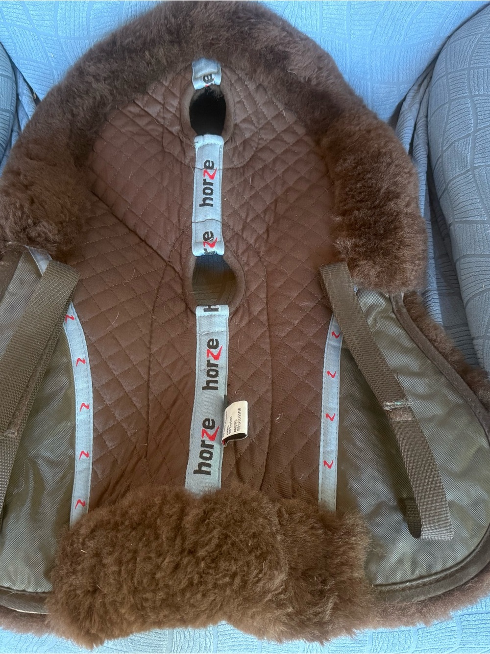 Brown Quilted Horze brand Half  Pad with Faux Sheepskin - Picture 2 of 5